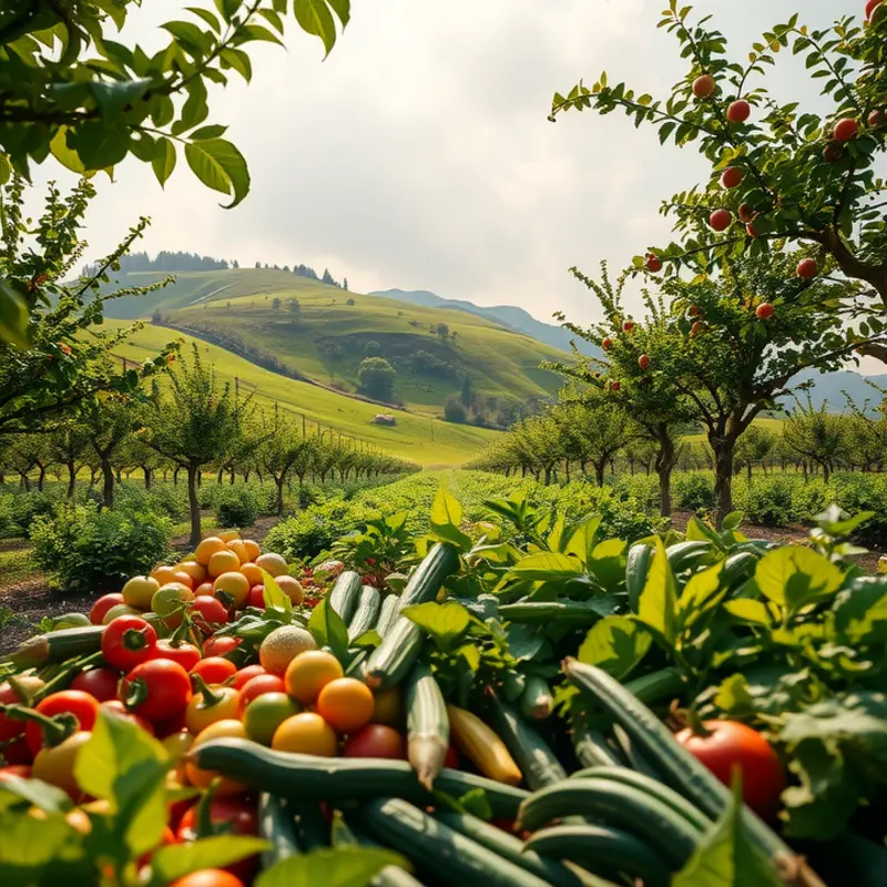 A vibrant sunlit field showcasing healthy organic produce.