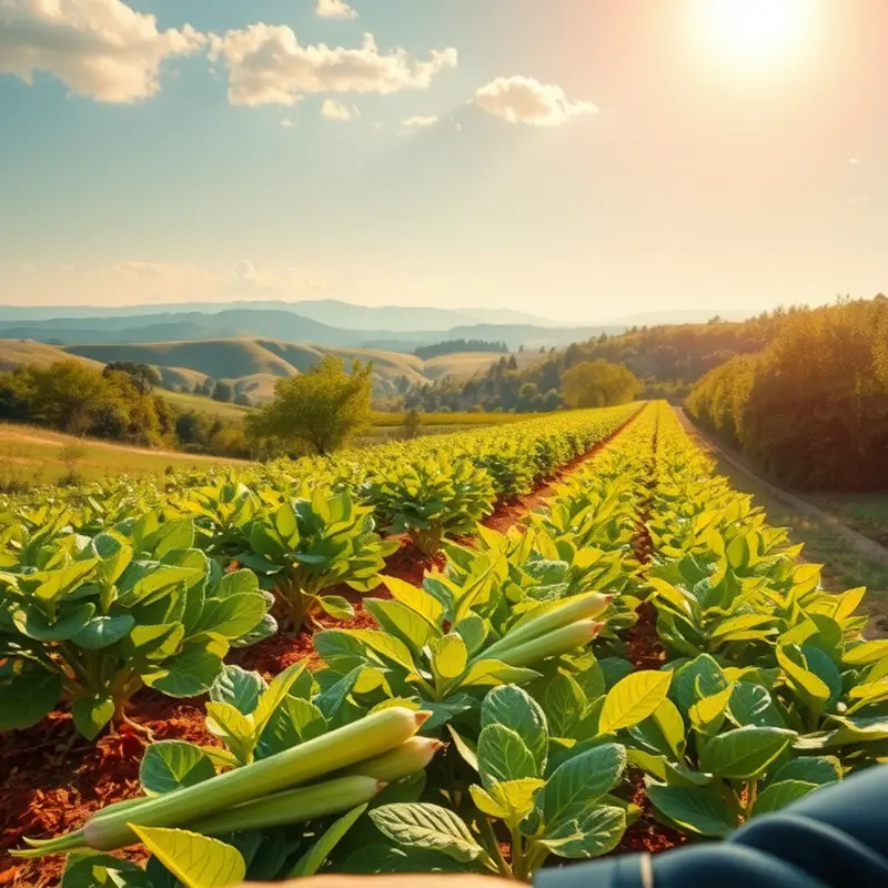 A sunlit field filled with vibrant organic produce.