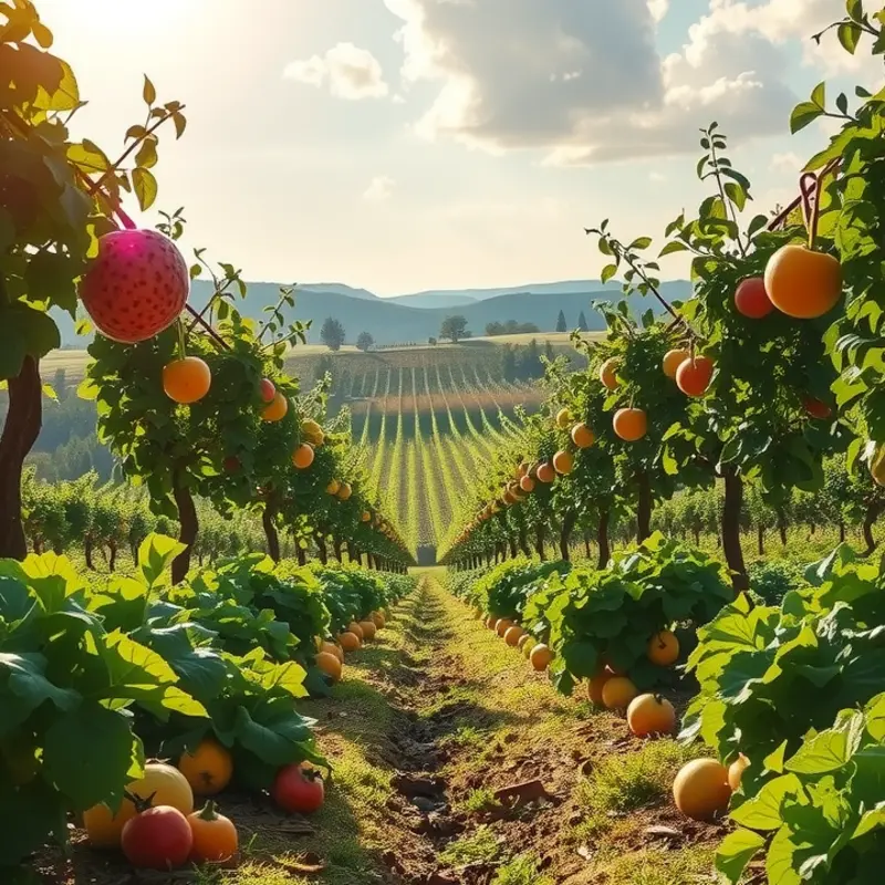 A vibrant sunlit field filled with fresh organic produce.