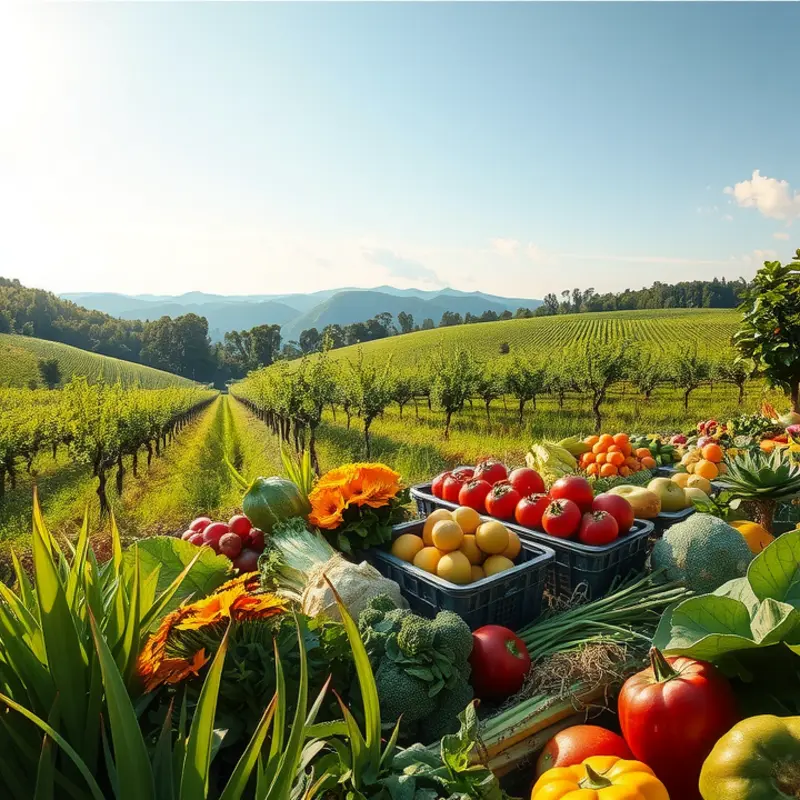 A vibrant orchard full of vegetables basking in sunlight.