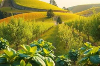 An expansive orchard filled with fresh, organic fruits and vegetables in a natural setting.
