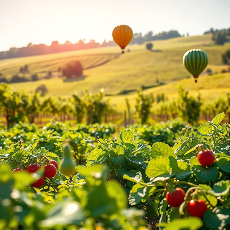 A serene sunlit field showcasing organic produce in harmony with nature.