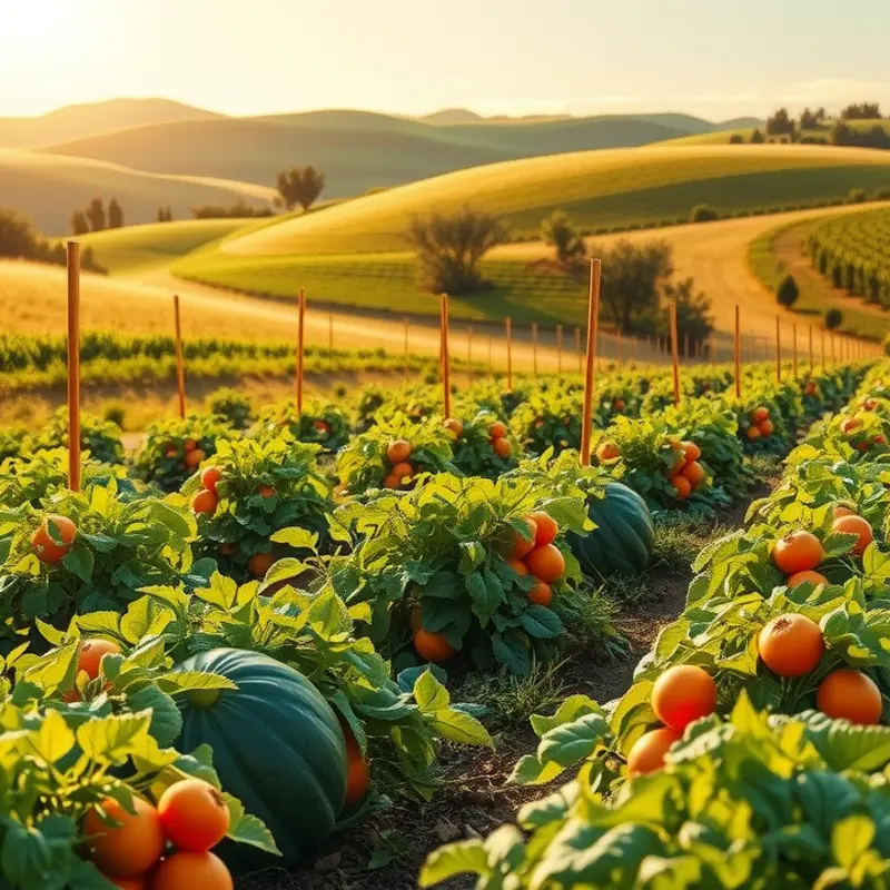 A sunlit field showcasing vibrant organic produce.