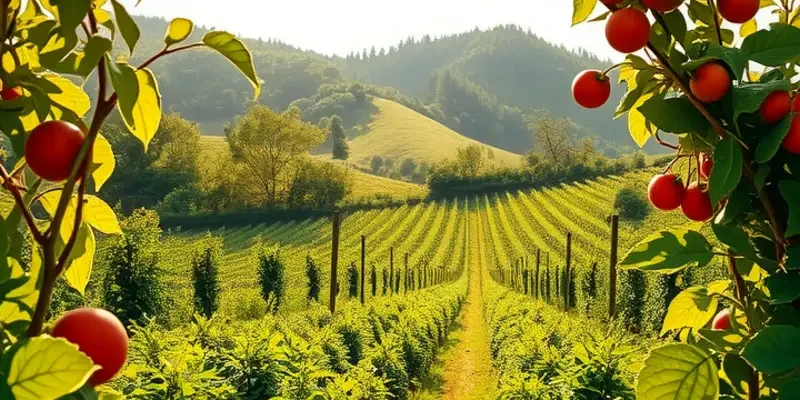 A vibrant sunlit garden teeming with fresh vegetables and organic produce.