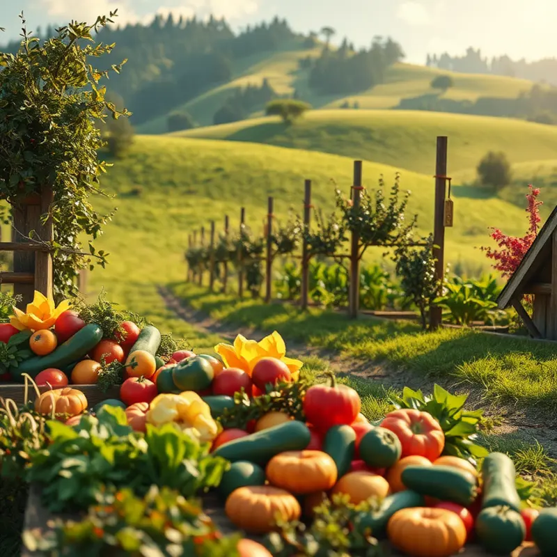 A sunlit orchard showcasing vibrant fruits and vegetables, symbolizing abundance and the joy of natural food sources.