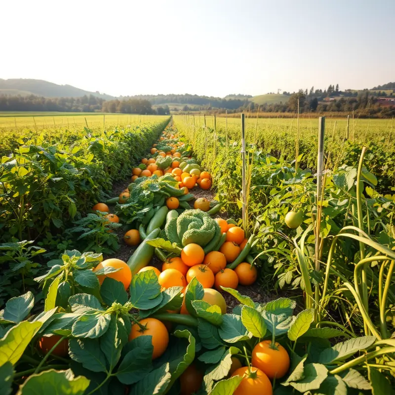A vibrant, sunlit field overflowing with lush organic produce.