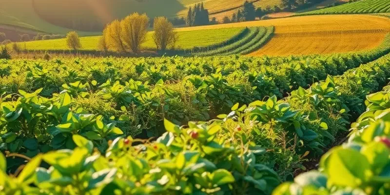 Scenic view of a sunlit field abundant with organic produce, reflecting a passion for health and wellness.