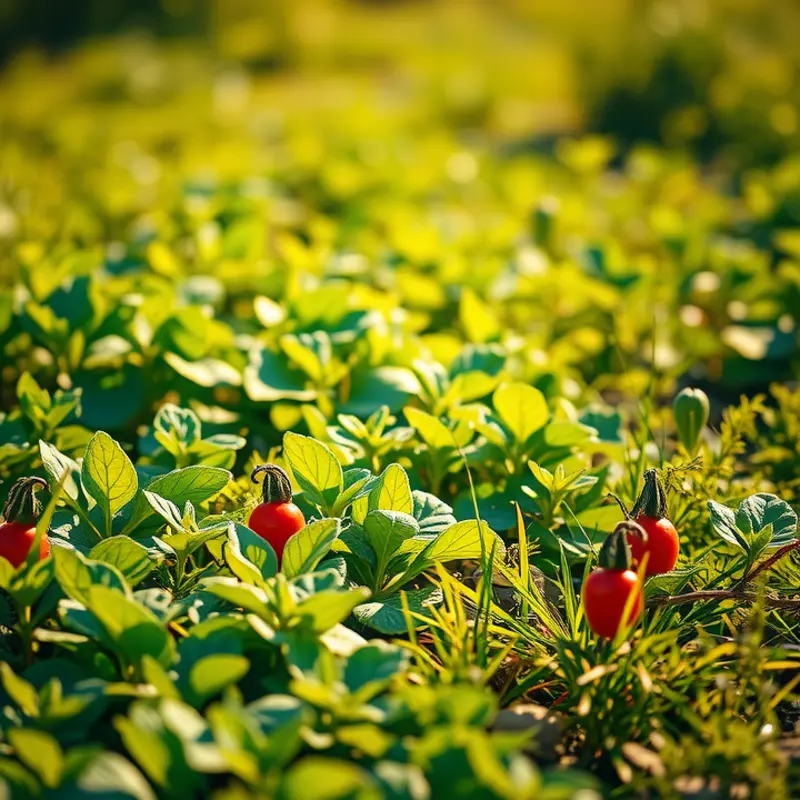 A serene landscape featuring lush greenery and vibrant vegetables, symbolizing fresh meal prep ingredients.