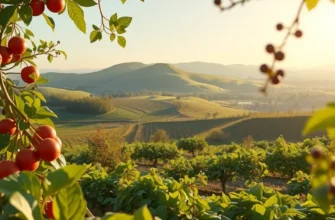 A vibrant, sunlit field filled with organic fruits and vegetables.