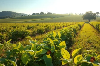 A sunny scene filled with fresh vegetables and fruits in a lush, organic setting.