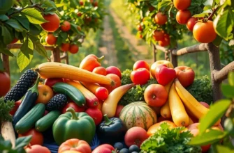 A sunlit orchard showcasing a variety of fresh vegetables and fruits, symbolizing the beauty of meal planning.