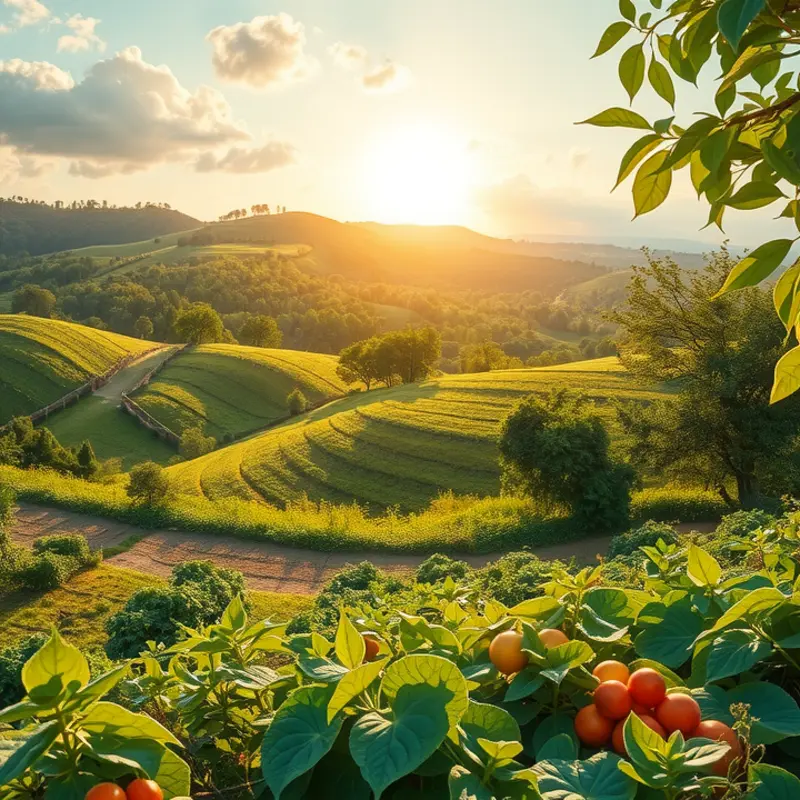 A sunlit orchard showcasing vibrant, fresh produce.