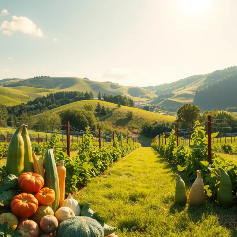 A serene field filled with organic vegetables and fruits, representing the essence of fresh meal planning.