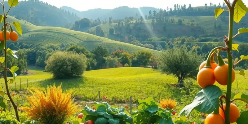 A beautiful sunlit field with vibrant organic produce, highlighting the concept of healthy meal preparation.