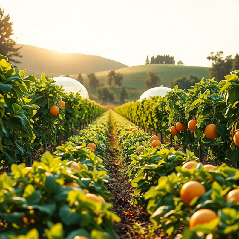 A sunlit field brimming with vibrant vegetables and fruits.