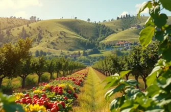 A beautiful landscape with a field of vibrant vegetables and fruits, signifying the essence of healthy meal preparation.