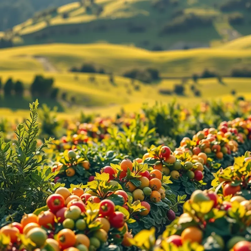 A vibrant field showcasing organic vegetables and fruits, representing healthy meal options.