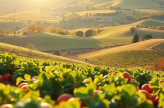 Vibrant organic produce thriving in a lush sunlit field inspiring minimal-waste meal preparations.