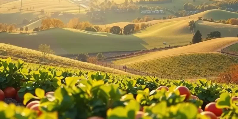 Vibrant organic produce thriving in a lush sunlit field inspiring minimal-waste meal preparations.