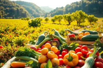 A vibrant natural scene showcasing an abundance of organic fruits and vegetables.