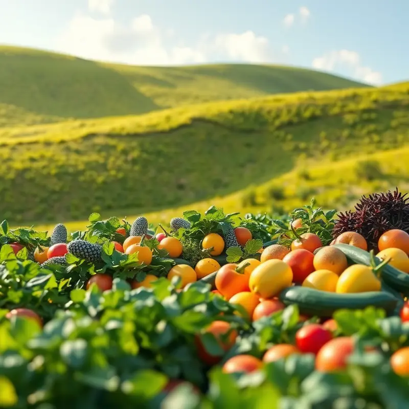 A vibrant sunlit orchard with fresh organic produce.