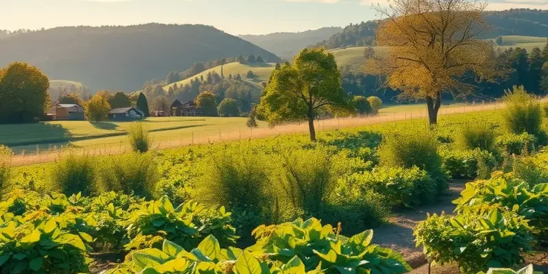 A beautiful field of organic produce flourishing in a sunlit environment, reflecting healthy nutrition.