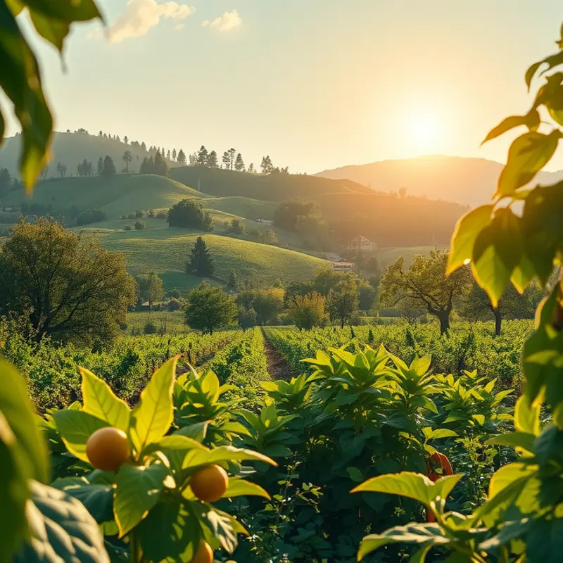 A vibrant orchard full of fresh fruits and vegetables.