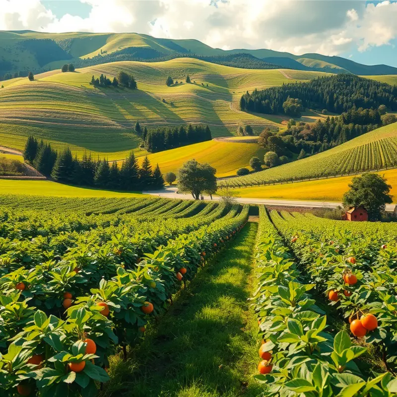 A radiant sunlit field filled with organic vegetables and fruits, symbolizing health and mindfulness.