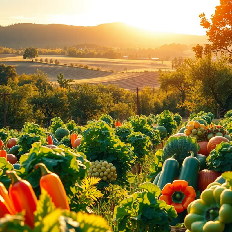 A vibrant, sunlit field showcasing an abundance of whole foods.