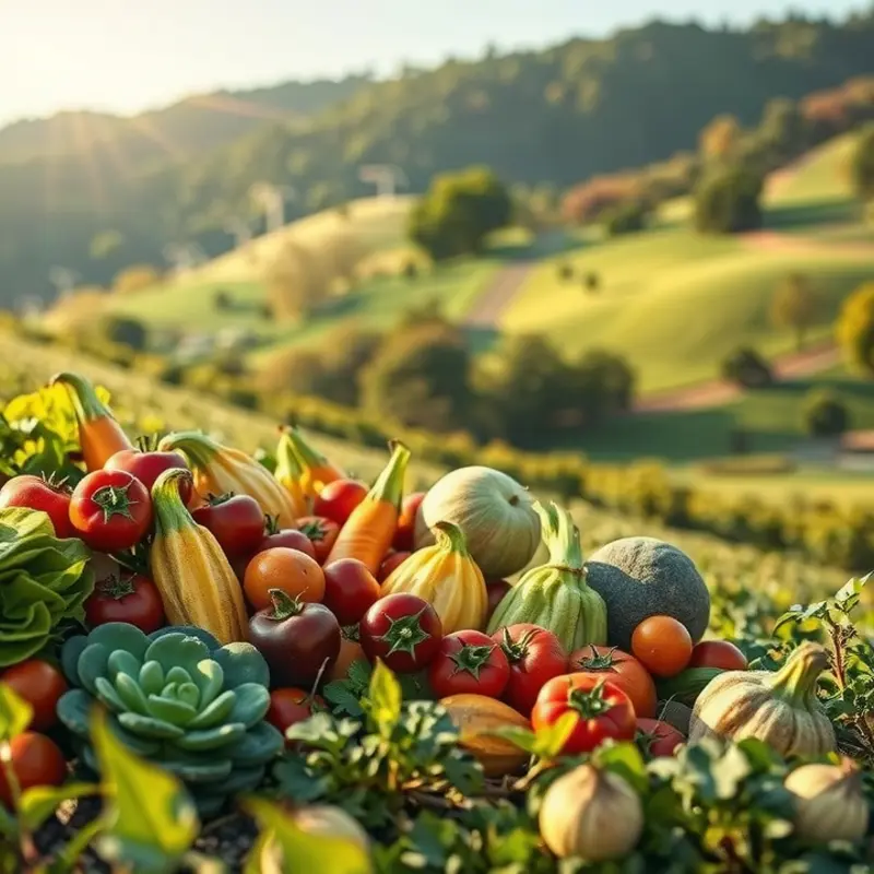 A vibrant field showcasing an array of fresh fruits and vegetables.