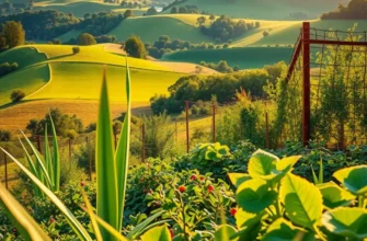 A bright and lush landscape showcasing an abundance of fruits and vegetables in a natural setting.