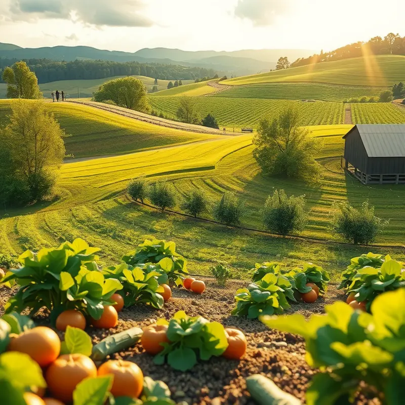 A serene landscape representing the harmony of nature and organic produce.