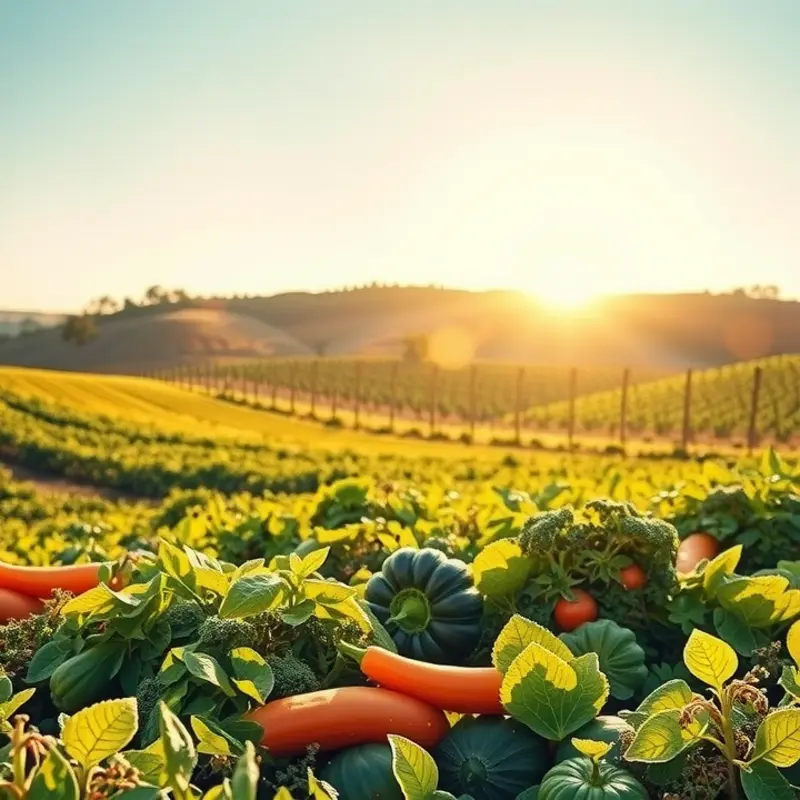 A vibrant orchard showcasing an abundance of fresh fruits and vegetables.