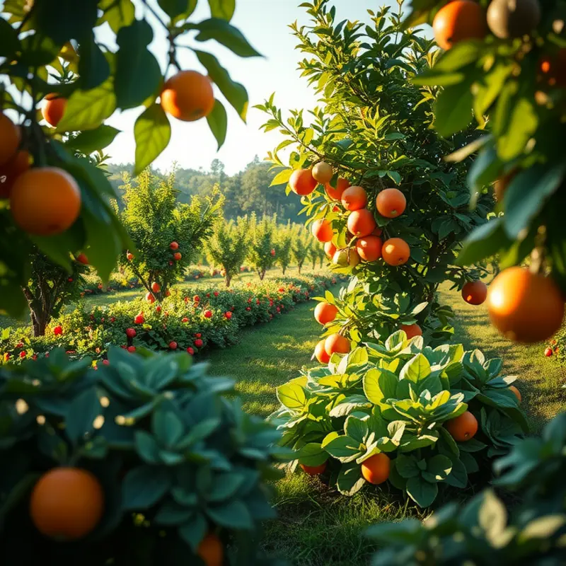 A scenic landscape showcasing vibrant organic produce in a lush setting.