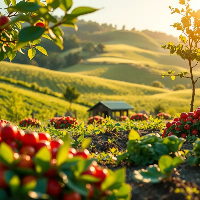 A vibrant landscape showcasing an abundance of organic produce, symbolizing the rich culinary traditions in wedding festivities.
