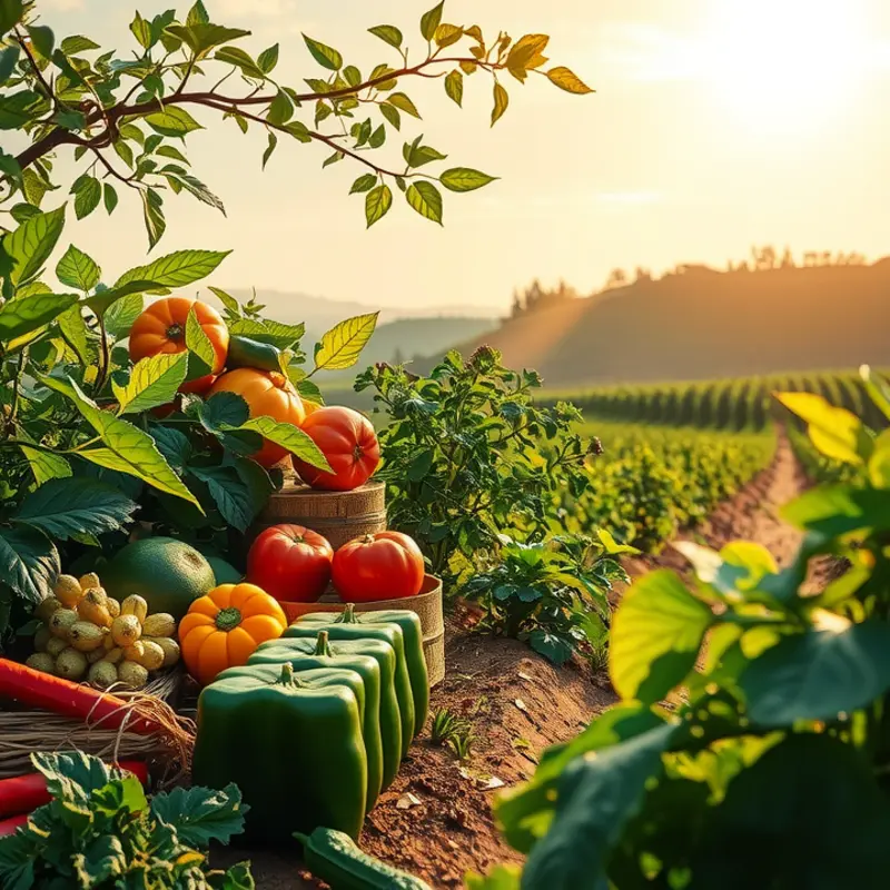 A sunlit field showcasing the vast array of fruits and vegetables reflective of the Mediterranean diet.