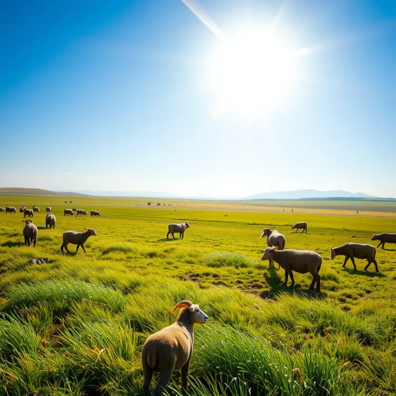 A sunlit field in Mongolia showcasing the pastoral lifestyle of nomadic herders.