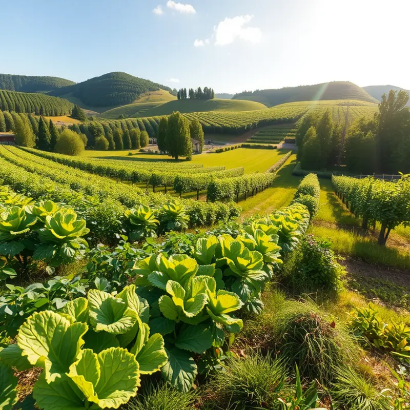 A serene landscape showcasing the beauty of organic produce in a sunlit field.