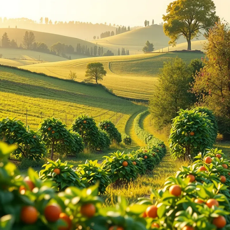 A tranquil sunlit landscape showcasing organic produce, reflecting the freshness ideal for mushroom storage.