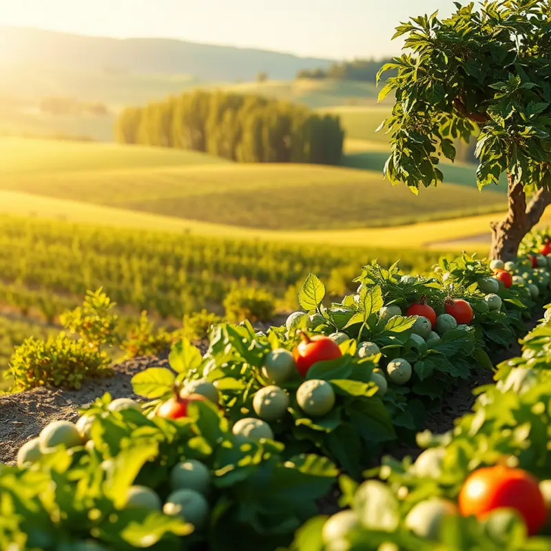 A sunlit field showcasing vibrant fruits and vegetables that reflect the essence of raw diets.