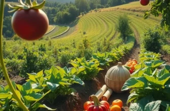 A fertile field abundant with colorful fruits and vegetables under the sun.