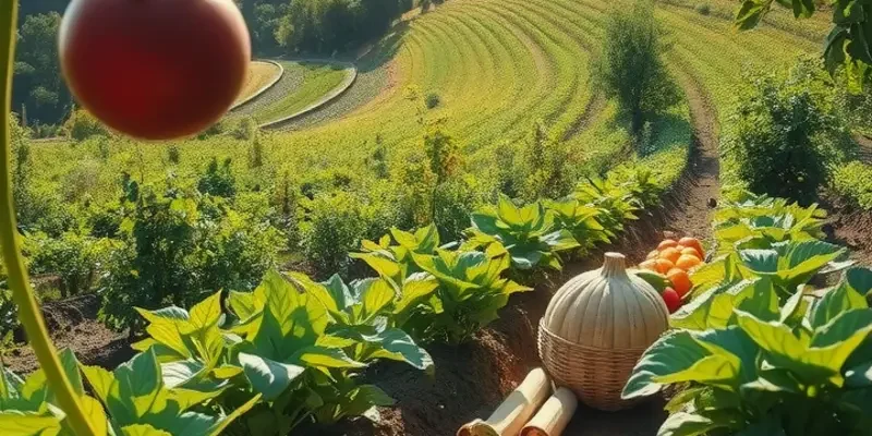 A fertile field abundant with colorful fruits and vegetables under the sun.