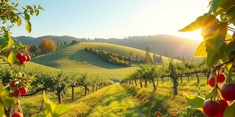 A lush landscape filled with organic fruits and vegetables, symbolizing natural nourishment and the essence of mindful eating.