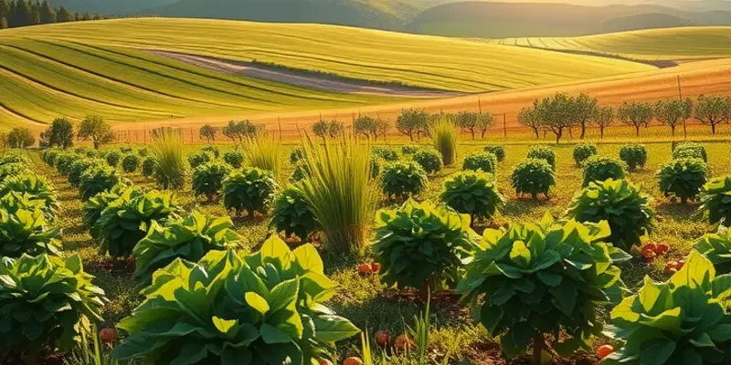 A vibrant field filled with colorful fruits and vegetables, representing the abundance of healthy, mindful eating.