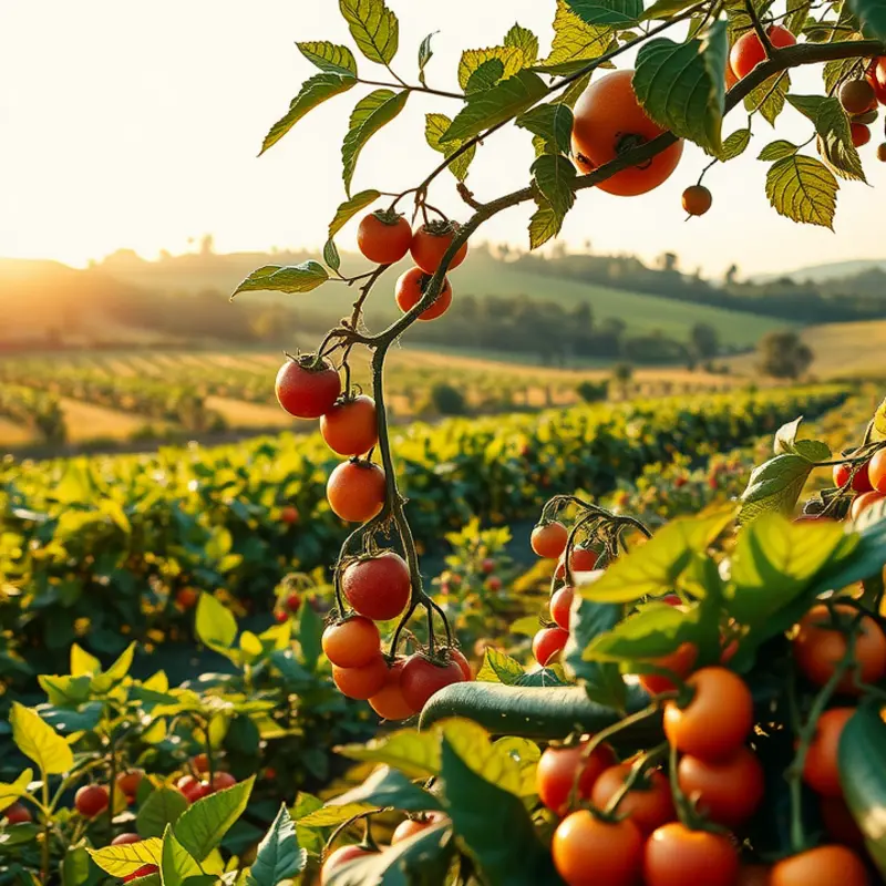 A vibrant orchard showcasing fresh fruits and vegetables, symbolizing a healthy lifestyle.