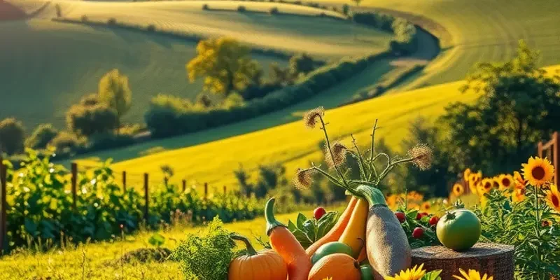 A radiant natural landscape filled with organic produce, embodying the essence of nutrition.