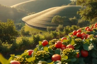 A picturesque landscape of an organic field filled with fresh produce under bright sunlight.