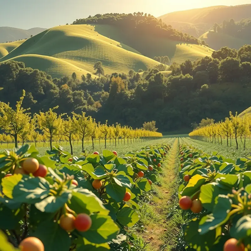 An abundant organic garden showcasing vibrant fruits and vegetables.