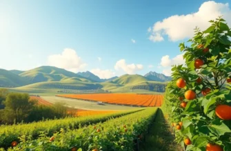 A scenic field with organic produce flourishing naturally in a healthy environment.