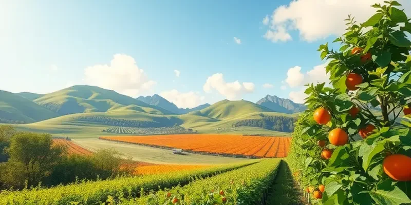A scenic field with organic produce flourishing naturally in a healthy environment.